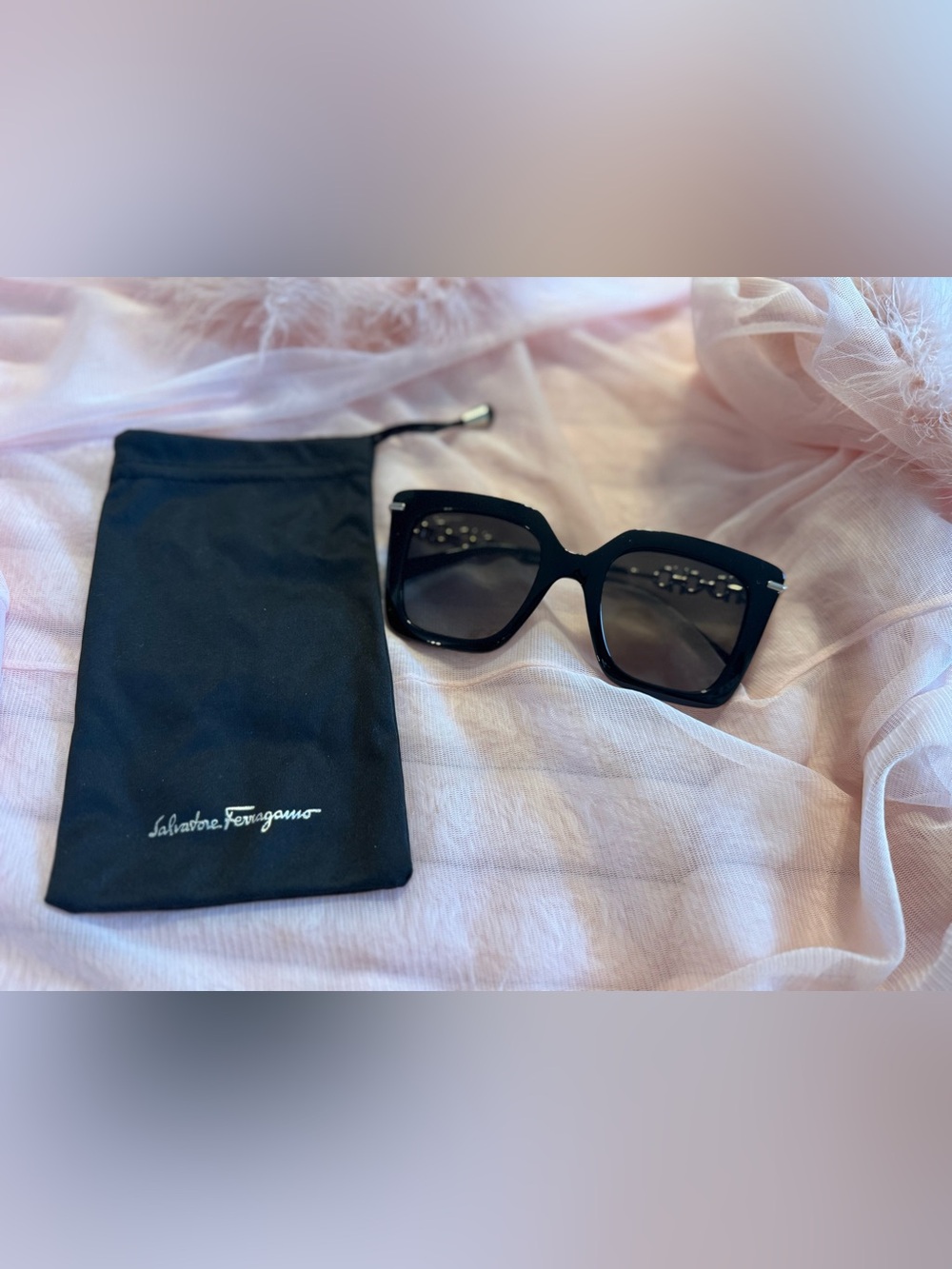 Salvatore Ferragamo SF1041S Black Gancini Chain Sunglasses w/ Pouch